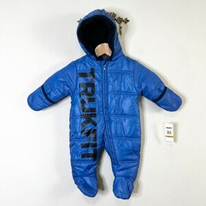 Trukfit Baby Snowsuit Quilted Blue Hooded Puffer Footie Size 0-3 Months NEW